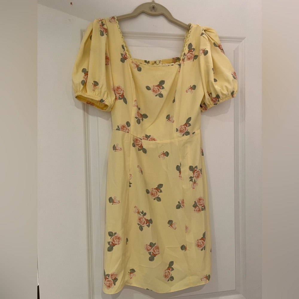 Glamorous Floral Mini Dress in Yellow Stripe Flower, Size Xs